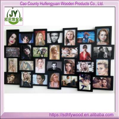 cheap wall hanging frame, popular 28 holes multi openings wood MDF collage vintage photo frame wholesale